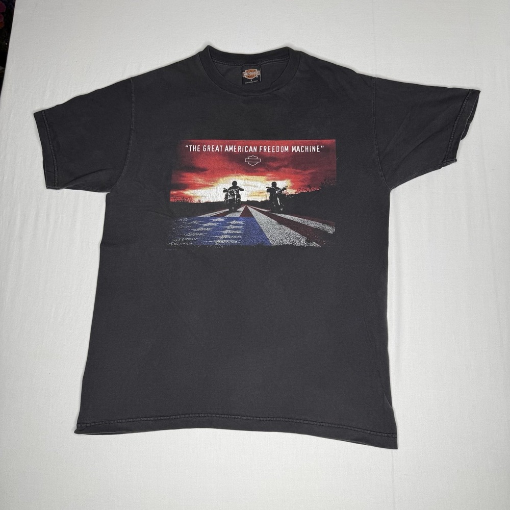 HARLEY‎ DAVIDSON T Shirt Mens Large Black Great American Freedom Machine Graphic